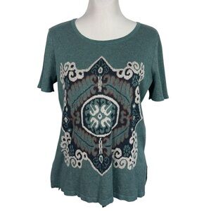 Peruvian Connection Short Sleeve Blue Graphic T-Shirt Size Medium